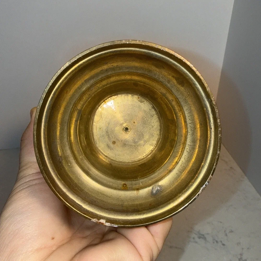Vintage Solid Brass Pedestal Dish Compote Bowl Footed 5